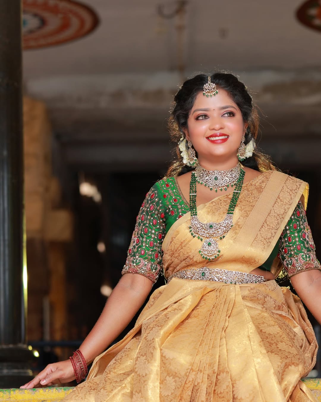 Temple Mandap Gold Saree Makeover