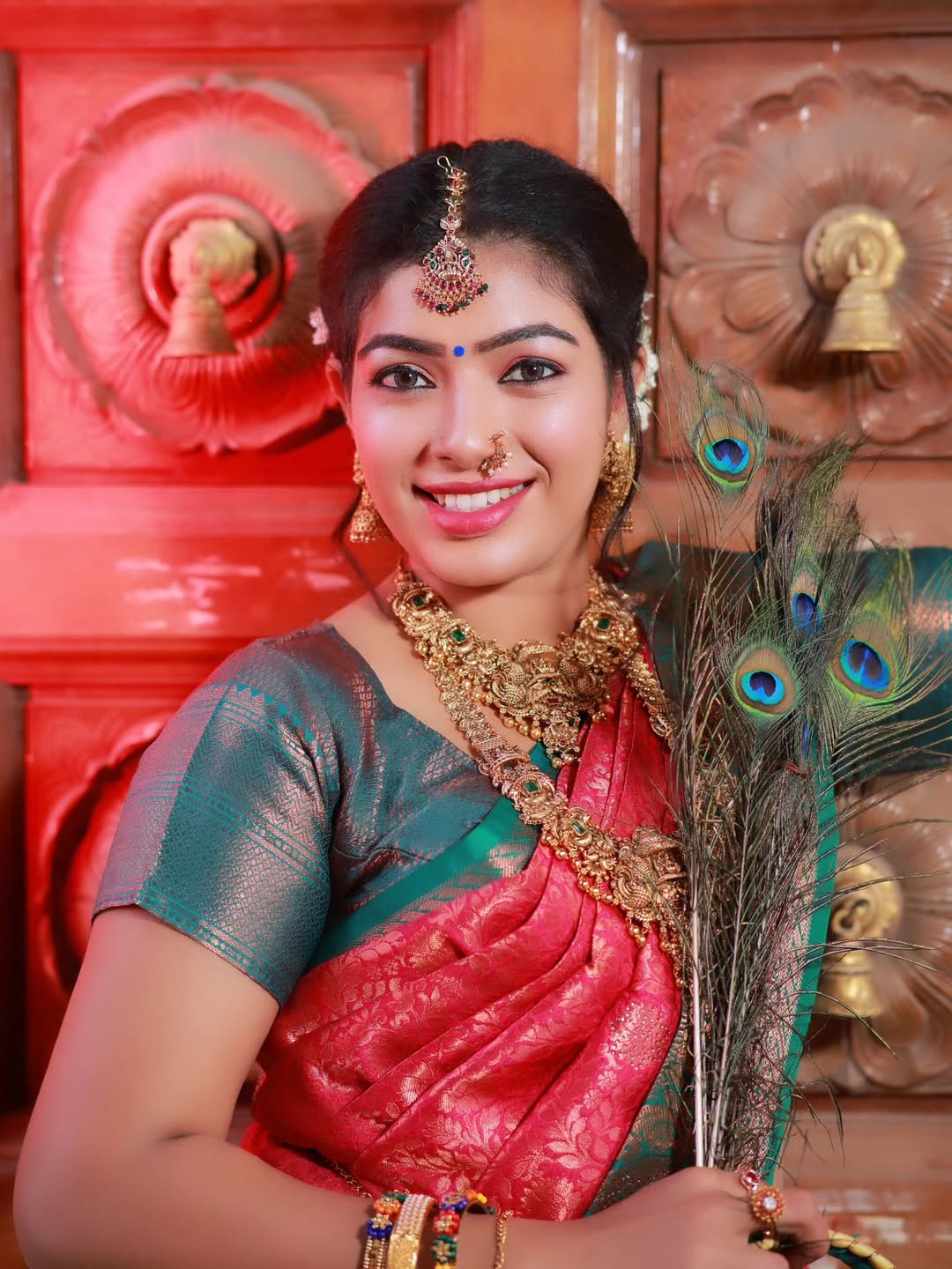 Traditional Peacock Feather Bridal Pose